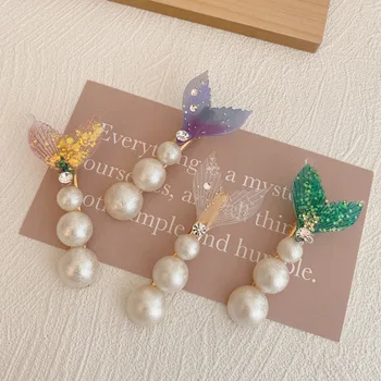 

Mermaid Princess ~ Immortal Fishtail Barrettes Man-made Diamond Bang Clip Pearl Headband Sweet Elegant Side Edge Clip Headdress