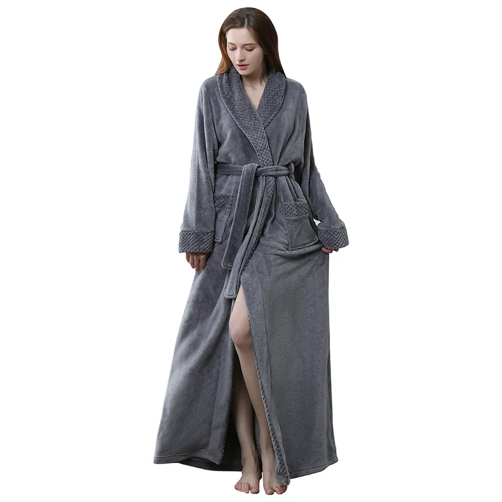Осенне-зимний бархатный халат с изображением моллюсков, большие размеры, ночная рубашка для мужчин и женщин, утепленная Пижама, фланелевая Домашняя одежда#4 - Цвет: Серый