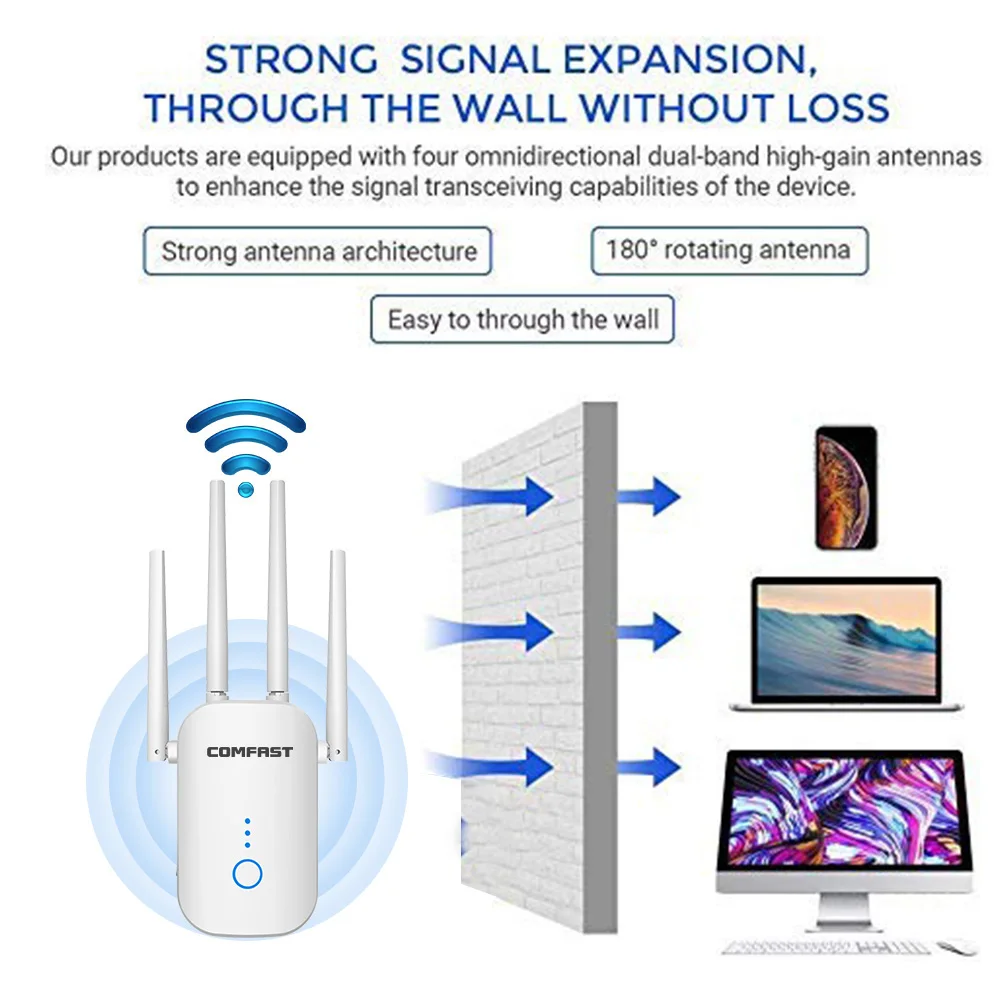 signal booster for spectrum wifi 2.4G 5Ghz WiFi Repeater Wi Fi Booster 300M 1200 Mbps Bộ Khuếch Đại 802.11AC 5G Wi-Fi tầm Xa Bộ Mở Rộng Điểm Truy Cập 5g wifi amplifier