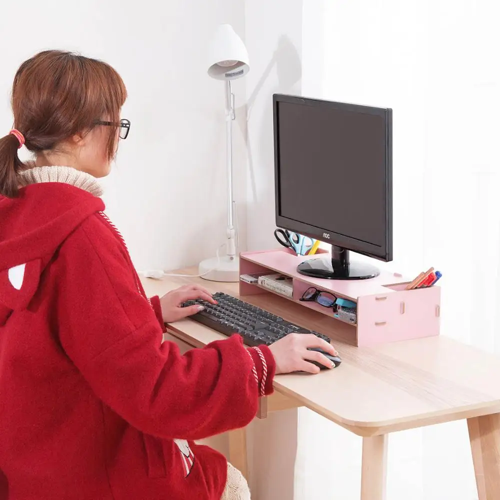 Desktop Wood Shelf Plinth Monitor Stand Computer Screen Riser Computer Laptop Support Table Storage Rack Organizer