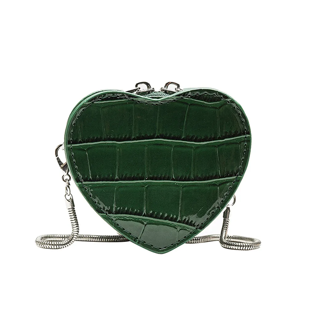 Женские кошельки, мини кожаные кошельки в форме сердца, сумка-муфта сцепления, цепочка ручки, кошельки для монет, сумка на плечо, bolsa feminina - Цвет: Green