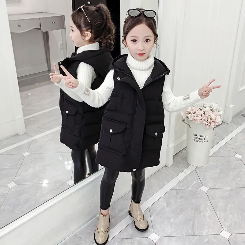 Fashion Girl Vests Spring Autumn Childrens Coats Girls Solid Color Sleeveless Waistcoats for Teenage Toddler Clothes 8 to 12Year