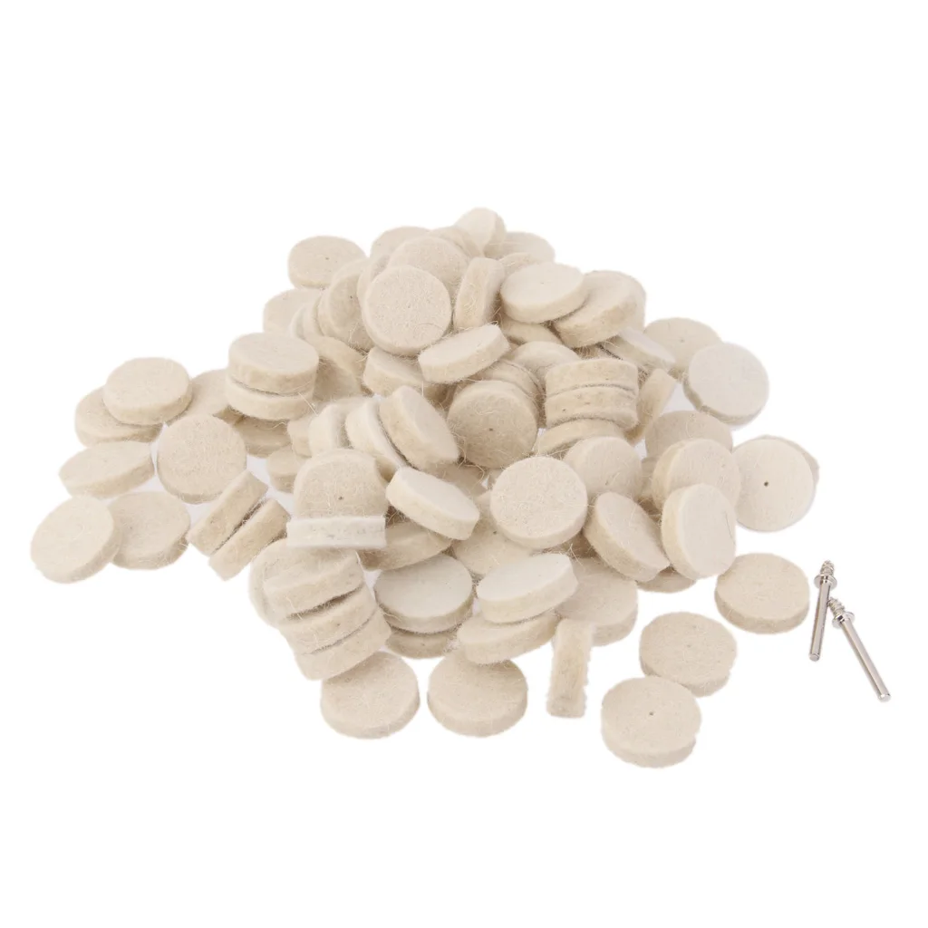 100pcs 25mm Wool Felt Polishing Buffing Round Wheel With 2 Shank For Grinder