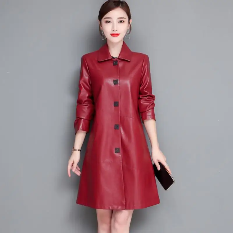 

Black Leather Coat Women 2023 New Spring Autumn Female Leather Clothing Long Slim Motorcycle Women's Leather Jacket OAIRED