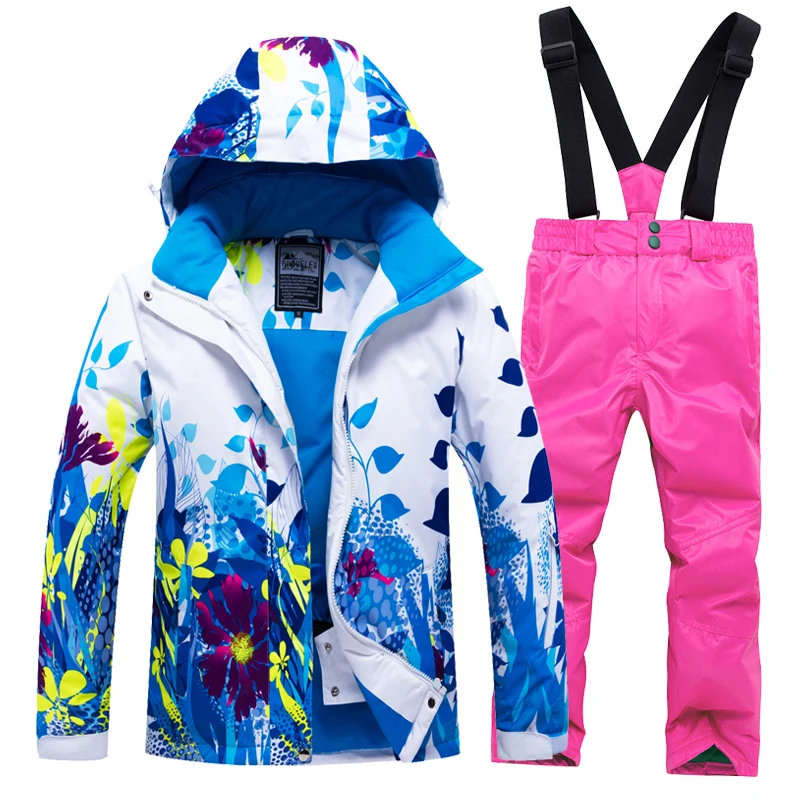 Лидер продаж года, брендовый лыжный костюм для мальчиков и девочек, комплект из водонепроницаемых штанов и куртки, зимняя спортивная утепленная одежда, детские лыжные костюмы-30 - Цвет: LS and Pink