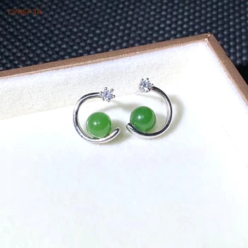 

CYNSFJA Real Certified Natural Hetian Jade Jasper 925 Sterling Silver Handmade Fine Jewelry Lucky Heart Green Jade Earrings High Quality Best Gifts