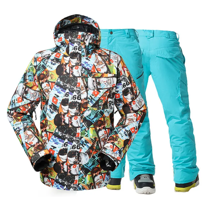 Мужские зимние куртки и лыжные штаны для открытого воздуха, спортивные костюмы для сноубординга, водонепроницаемая ветрозащитная лыжная одежда, комплекты зимних костюмов - Цвет: picture jacket pant