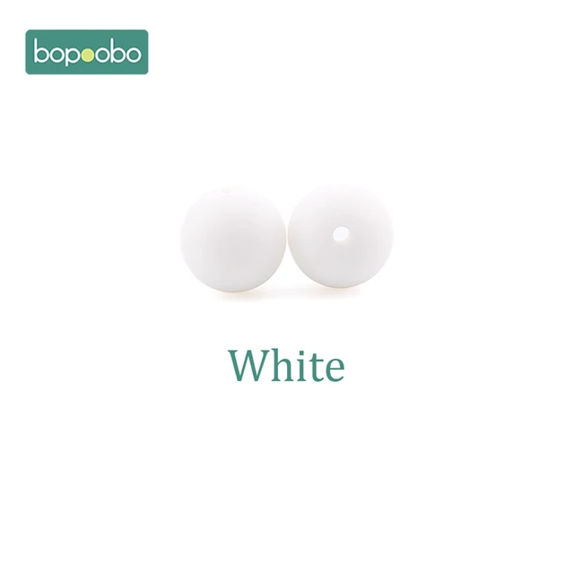 Bopoobo 15mm 10pc Silicone Beads Food Grade Silicone Baby Teething Products Chews Pacifier Chain Clips Beads Baby Teethers White
