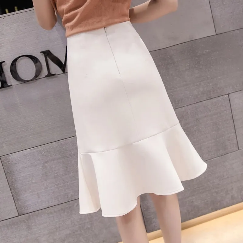 Heydress Осенняя женская новая юбка русалки Корейская элегантная тонкая юбка с высокой талией Офисная Женская юбка до колена с оборками