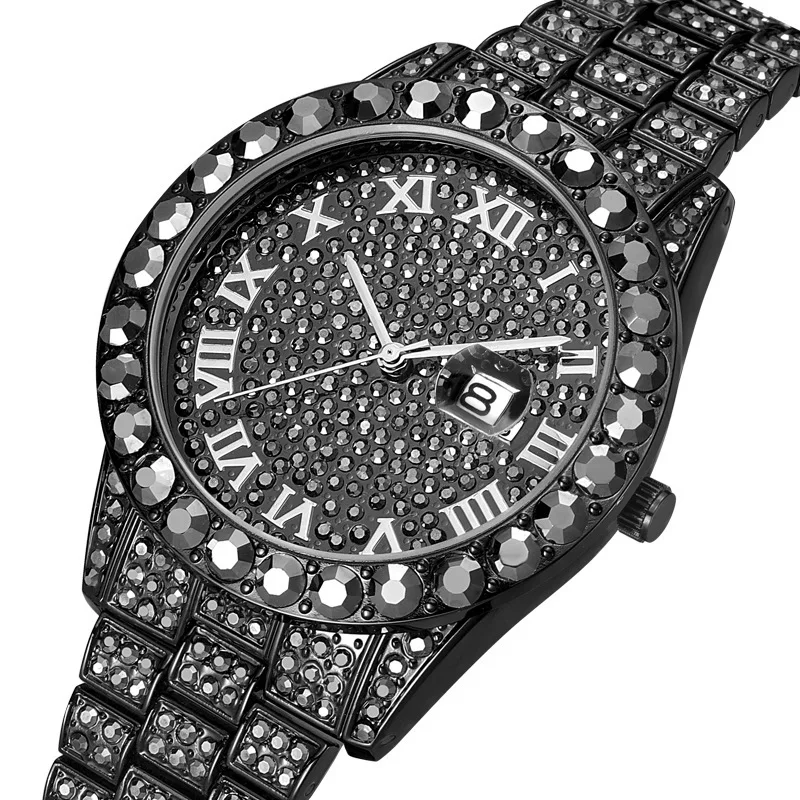 Luxury Hip Hop Iced Out Watch Gold Sliver Diamond Watch Top Brand for Men Quartz Wristwatch Relogio Masculino Men Watches Reloj