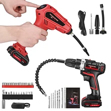 Mini perceuse électrique 2 en 1 12V, perceuse à percussion, couple de 17nm, 2 vitesses, Portable, 1500psi, Kit de pompe à pneu de voiture sans fil avec 3 buses