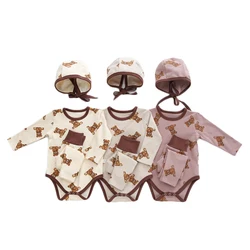 Barboteuse d'automne pour enfants, ensemble body et pantalon imprimé ours mignon, costumes pour enfants, vêtements pour nourrissons 
