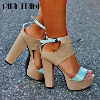 

RIBETRINI New Ins Fashion Female Cool High Block Heels Shoes High Platform Women Sandals Summer Party Date Sandals