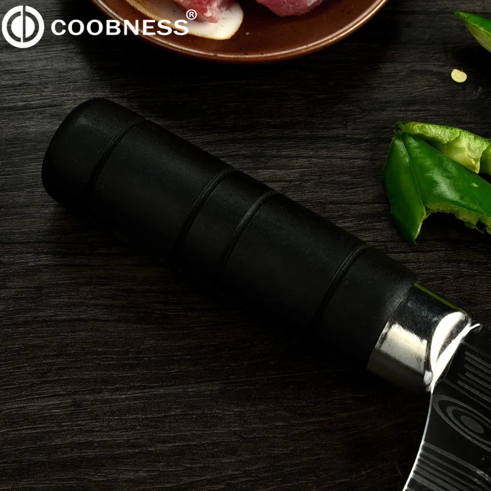 Coobness кухонный рубящий нож 7 дюймов из нержавеющей стали шеф-повара ножи для резки мяса нож Полный Тан черная пластиковая ручка