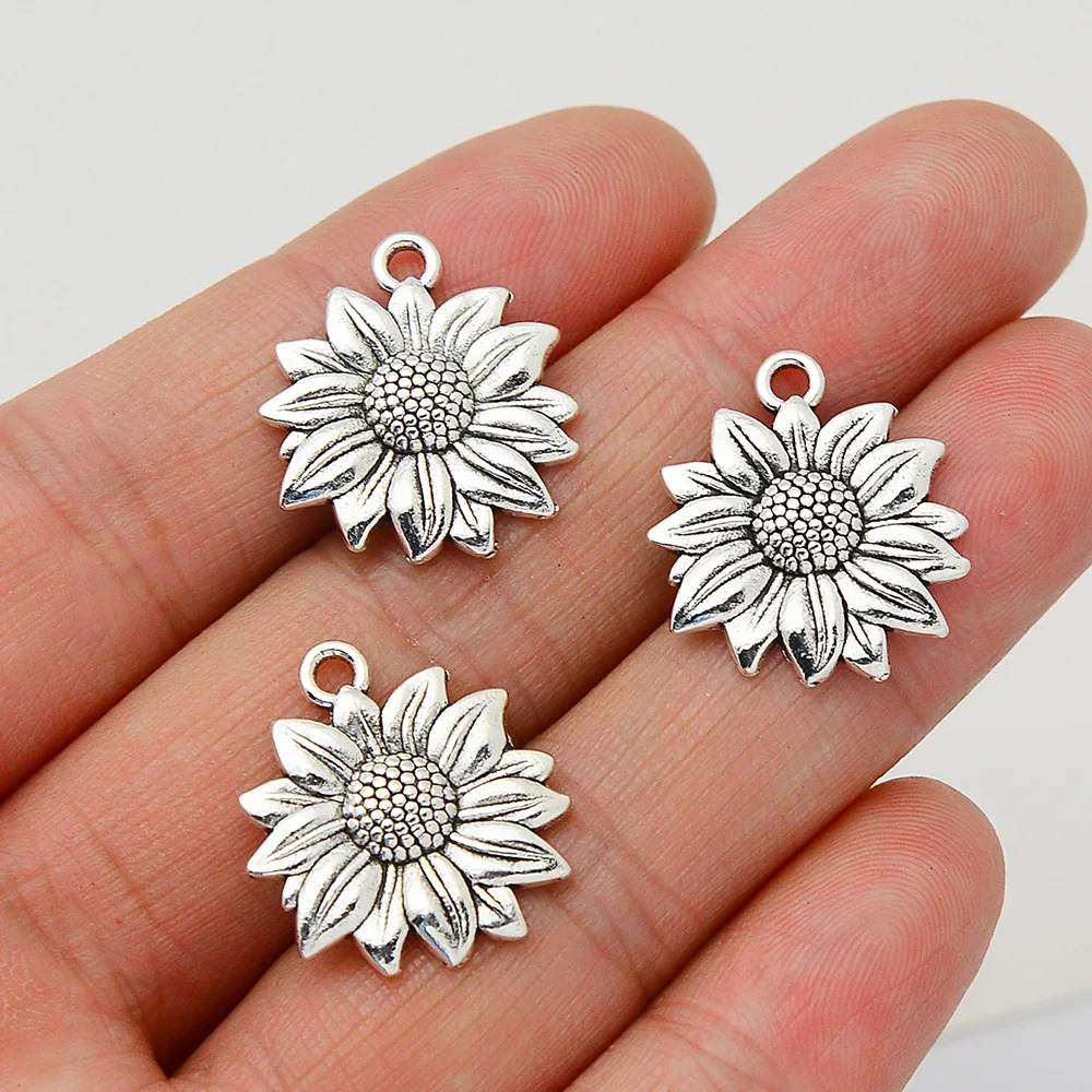 

Подвеска в виде подсолнуха с покрытием антикварным серебром, 25 шт./лот, 19x22 мм, оптовая продажа