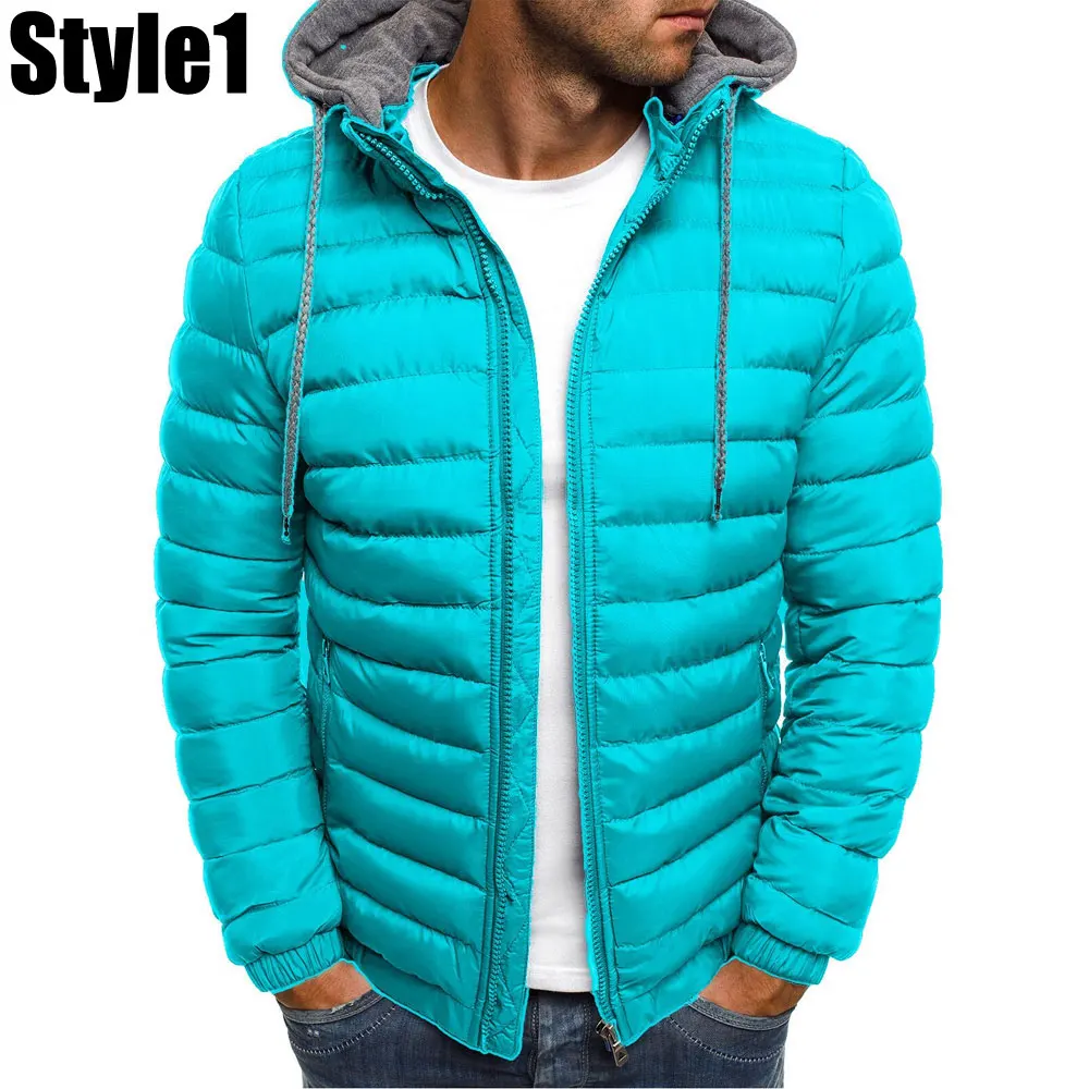 Style1-Sky Новинка, Зимняя Толстая мужская куртка с капюшоном, повседневные куртки с капюшоном, мужской теплый светильник с хлопковой подкладкой, парка, верхняя одежда, Jaqueta De Couro - Цвет: Style1-Sky