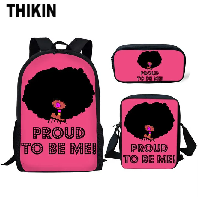 THIKIN черный Африка Девушка Модные прически рюкзак для девочек-подростков; для мальчиков и девочек, школьные сумки 3 шт./компл. розовая сумка той же расцветки Сумочка, комплект