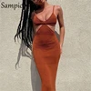 Sampic 2021 Women Strap Khaki Hollow Out Sexy Long Party Bodycon Dress Ladies V Neck Backless Night Club Cut Out Wrap Dress 3
