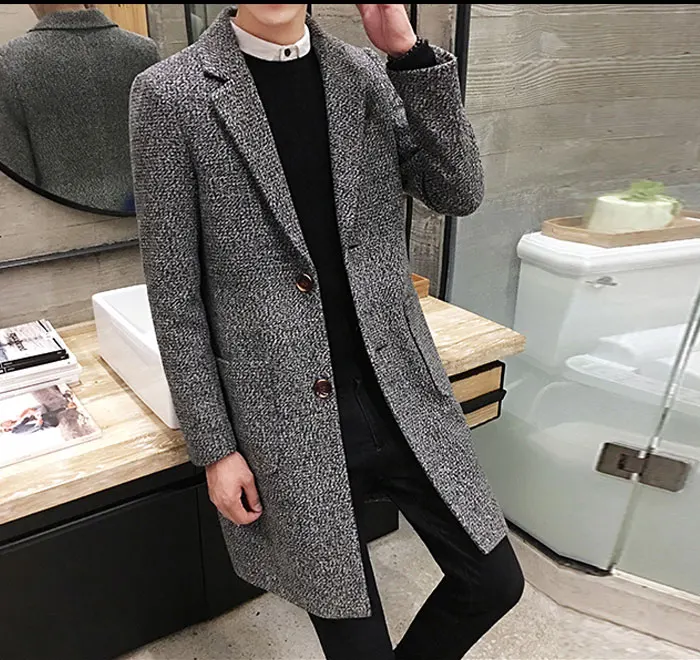 Autumn And Winter Men's Slim Woolen Coat Korean Long Section Fashion Woolen Coat