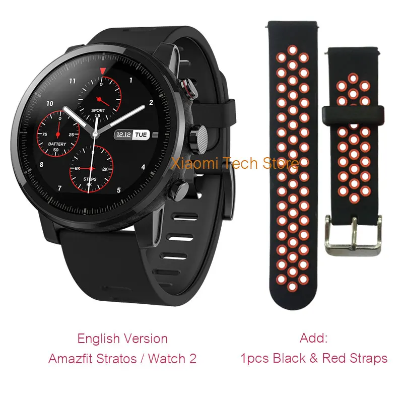 Version.2-BlackRed Xiaomi Huami Amazfit умные часы Stratos 2 Английская версия gps PPG монитор сердечного ритма 5ATM водонепроницаемые спортивные мужские умные часы - Цвет: Version.2-BlackRed