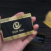 EGA-Tech визитная карточка с вырезами Золотая карта с принтом черный фон белый текст с вырезами край