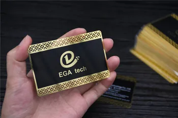

EGA-Tech business card cutout gold card print black background white texts cutout edge