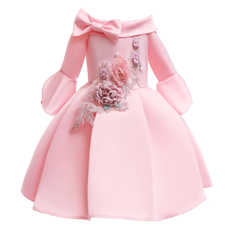 

New Children's Dress Sweet Off Shoulder Middle Sleeve Girl's Dress Children's Embroidered Princess Dress
