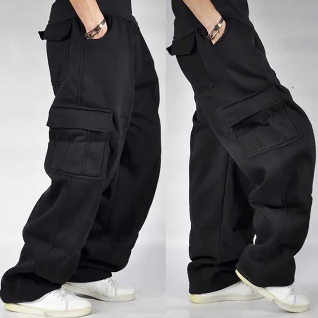 Plus Size Hip Hop Joggers Sweatpants for Men and Women Streetwear Big Pocket Cargo Pants Casual Straight Loose Baggy Trousers black