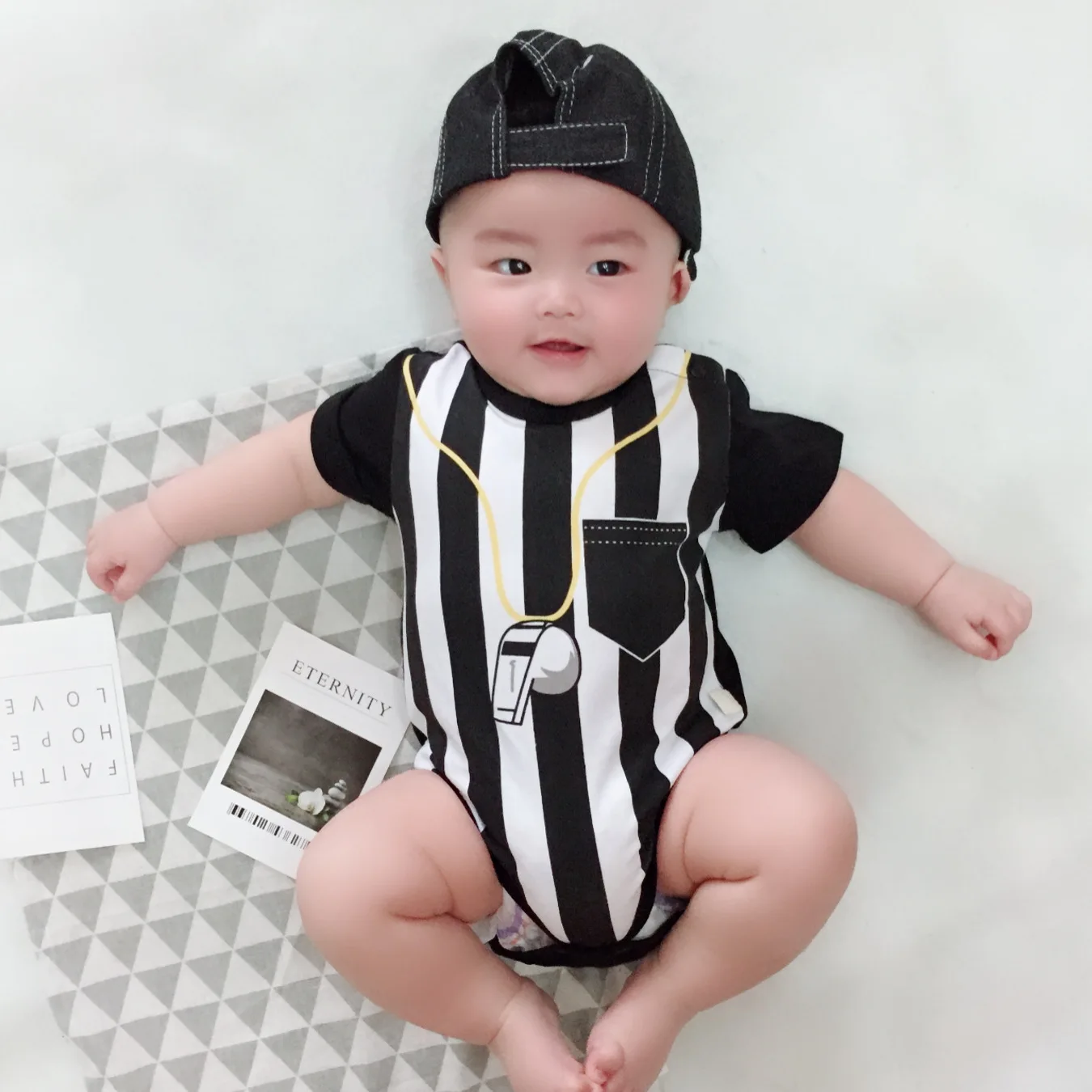 

Baby Athletes Football Romper Football Referee Baby Modeling Jumpsuit Two Piece Set Summer Cotton