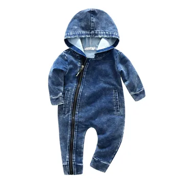 

Autumn Infant Baby Boy Girl Kids Long Sleeve Denim Hooded Romper Zipper Baby Cotton Jumpsuit NewbornClothes Outfit