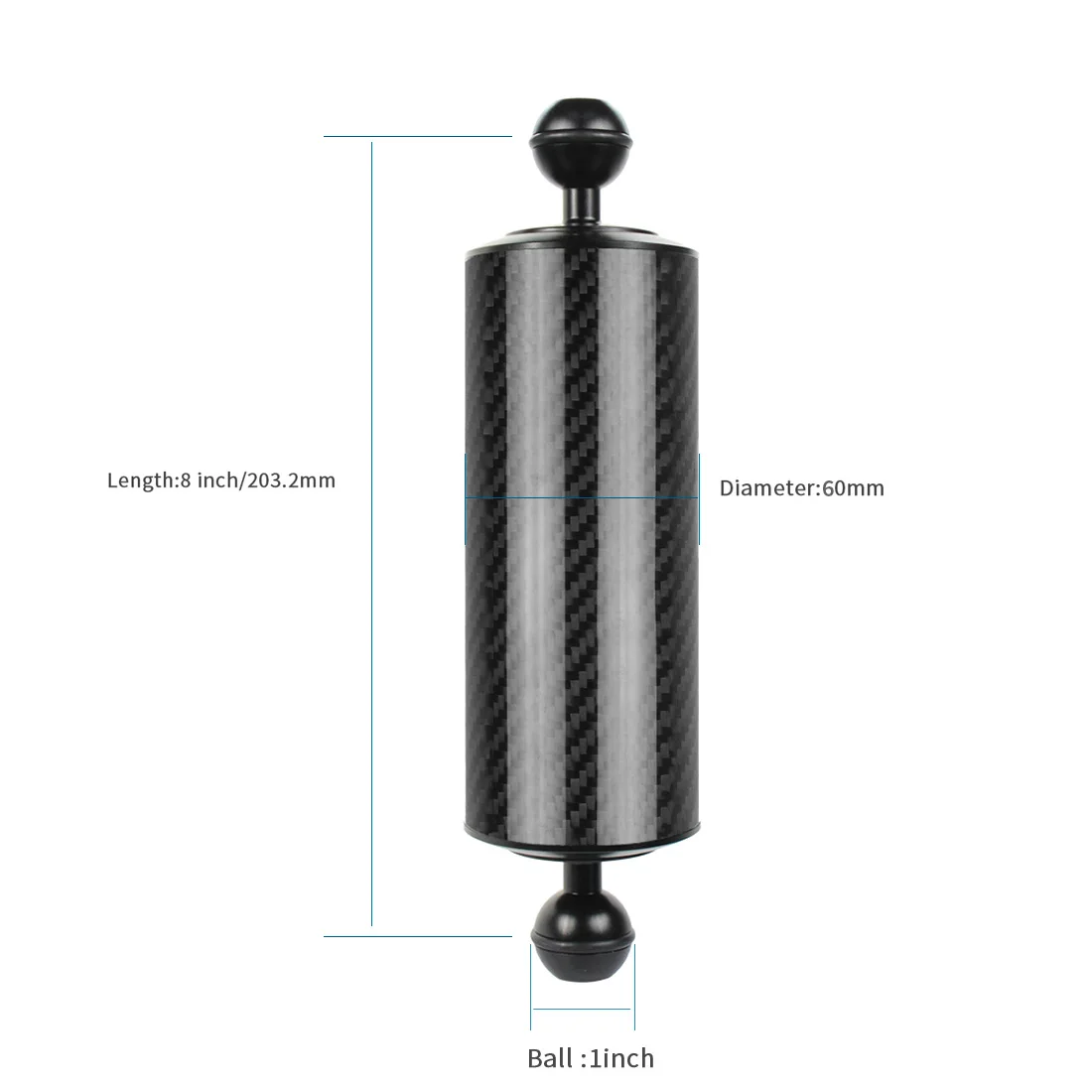 8inch D60mm Black Раздвижной лоток из углеродного волокна, поплавок, плавучий водный рычаг, двойной шар, зеркальная камера, дайвинг для Gopro yi, EKEN, для DJI OSMO Action - Цвет: 8inch D60mm Black