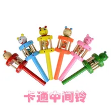 Деревянные погремушки с колокольчиком, музыкальные инструменты для детей, детские игрушки, Мультяшные животные, Музыкальная погремушка, Игрушки для раннего обучения, Обучающие