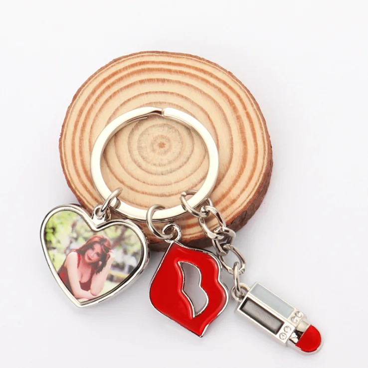 20 pcs/lot sublimation blank Couple lipstick red lips key ring DIY gift printing transfer paper sublimation ink can be printed