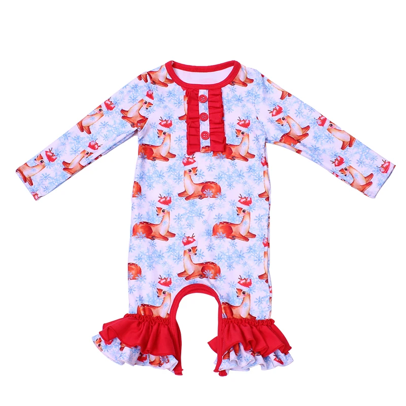 Эксклюзивный Комбинезон для маленьких девочек; Рождественская пижама с длинными рукавами для девочек; зимняя одежда для новорожденных; одежда для малышей; Рождественский комбинезон с оборками