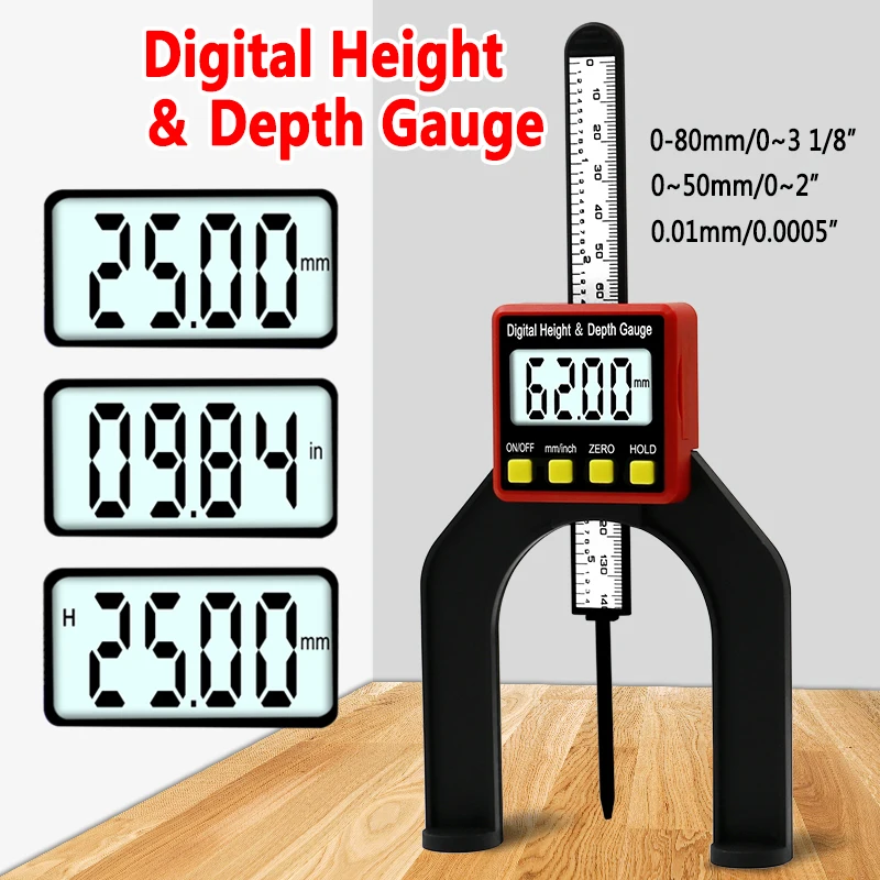 

80mm LCD Digital Height Gauge Magnetic Feet Electronic Tread Depth Gauge Caliper For Table Woodworking Hand Routers Tools