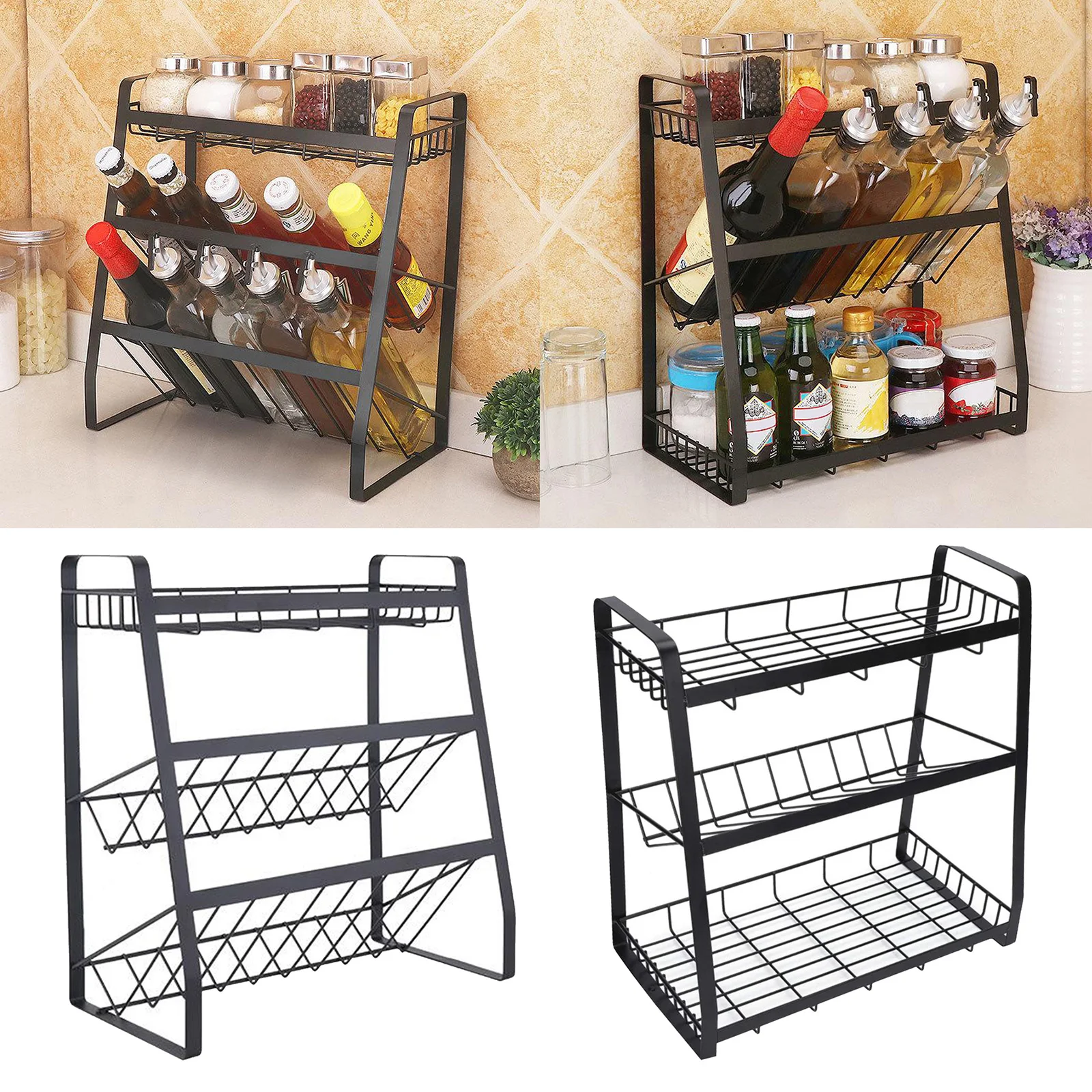 Three-Layer Seasoning Rack Spice Kitchenware Holder Table Top Organizer Iron Kitchen Supplies | Дом и сад