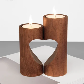 

2pcs Simple Wooden Craft Hollow Heart Tea Light Candle Holders for Wedding Decoration Candlestick Birthday Christmas Party