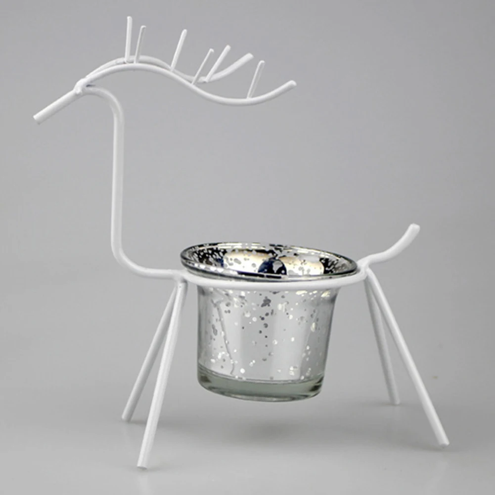 Metal Christmas Deer Reindeer Candle Holder with Cup Candlestick Christmas Decoration Candle Holders Desktop Ornament