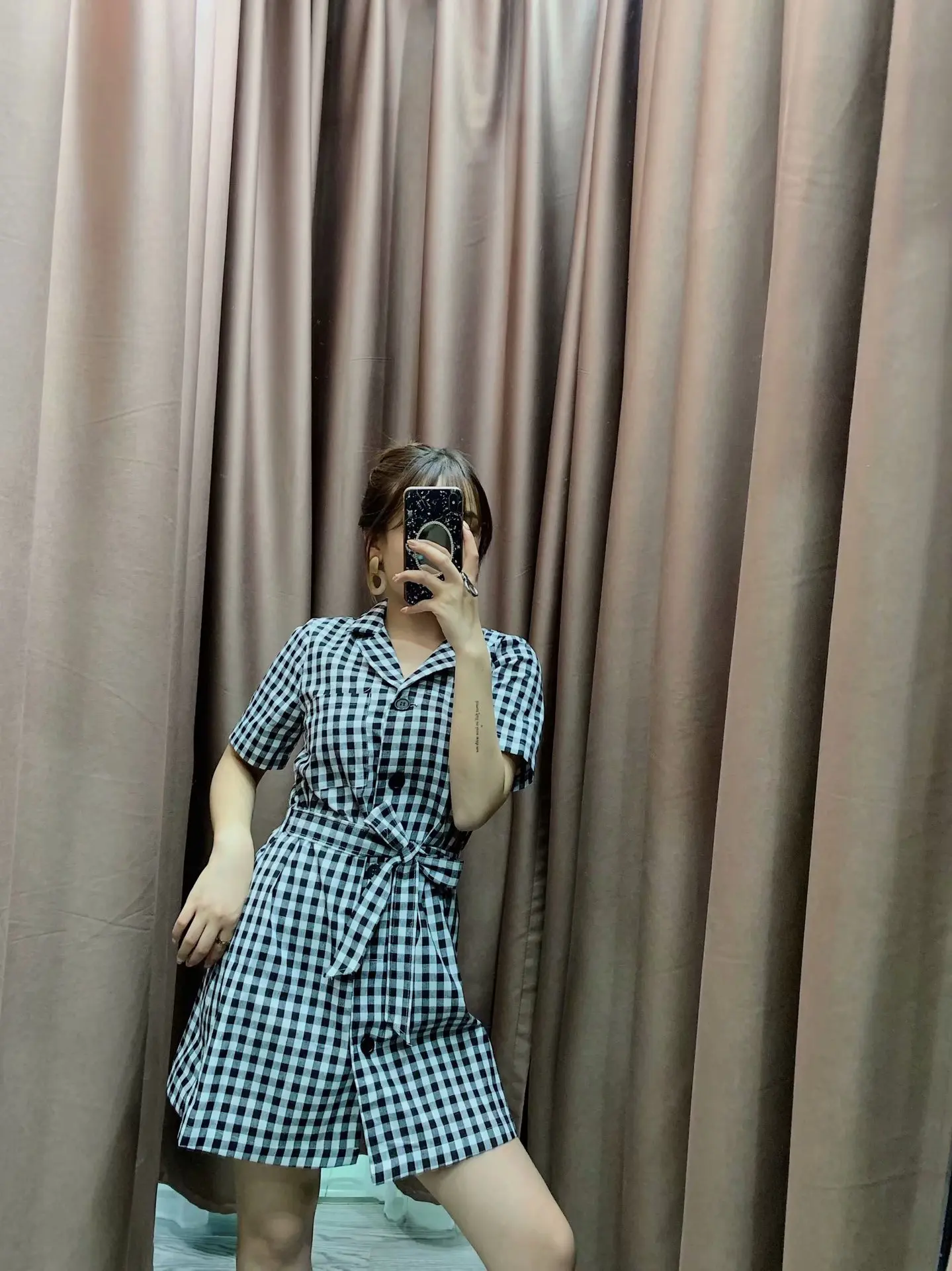 

Western Style 2019 Summer New Style French Waist Hugging Lace-up Retro Plaid Short-sleeve Dress Versatile Skirt