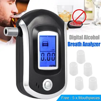 

AT6000 Alcohol Tester with 16 Mouthpieces Professional Digital Breath Breathalyzer with LCD Dispaly Bafometro Alcoholimetro df