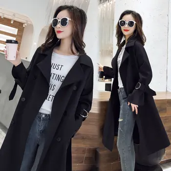 

New Style Elegant Loose Casual Double breasted Long Coat Women Lapel Collar Streetwear Windproof Cute Chic Trench Coat for Women