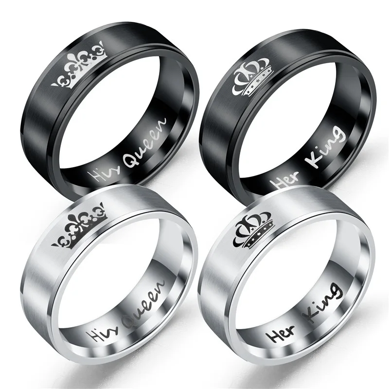 

Hot Selling Vintage Titanium Steel Crown Rings His Queen Her King Black Silver Men Women Couple Finger Ring Gift Classic Jewelry