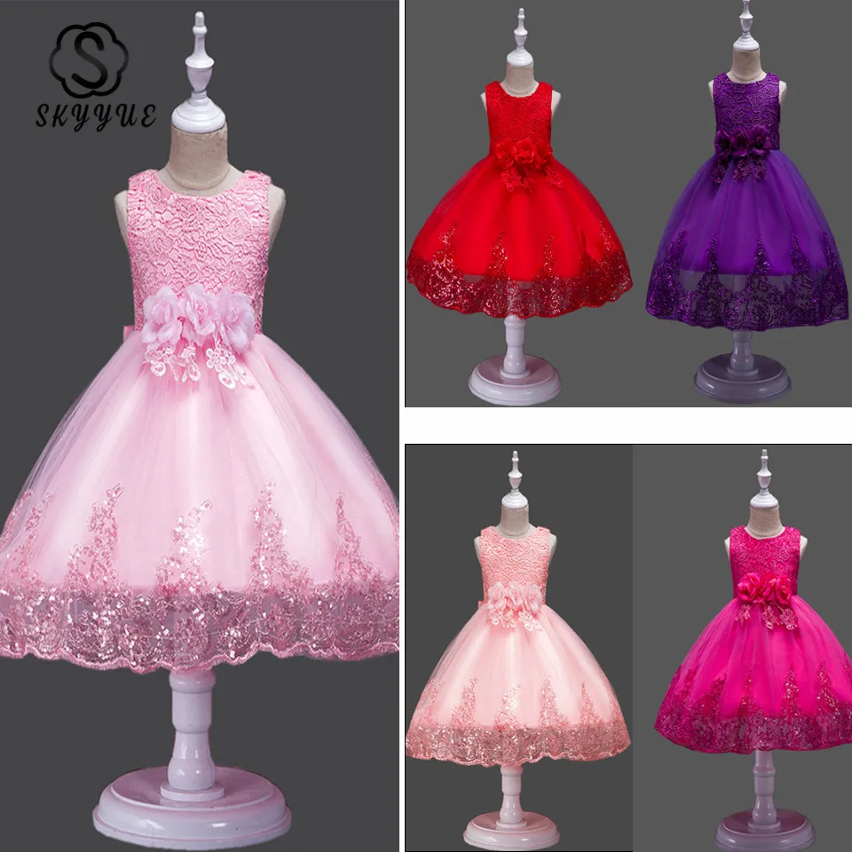 

Skyyue Flower Girl Dresses Solid Embroidery Sleeveless O-Neck Lace Bow Communion Pageant Dresses Kid Party Dresses for Girls 575