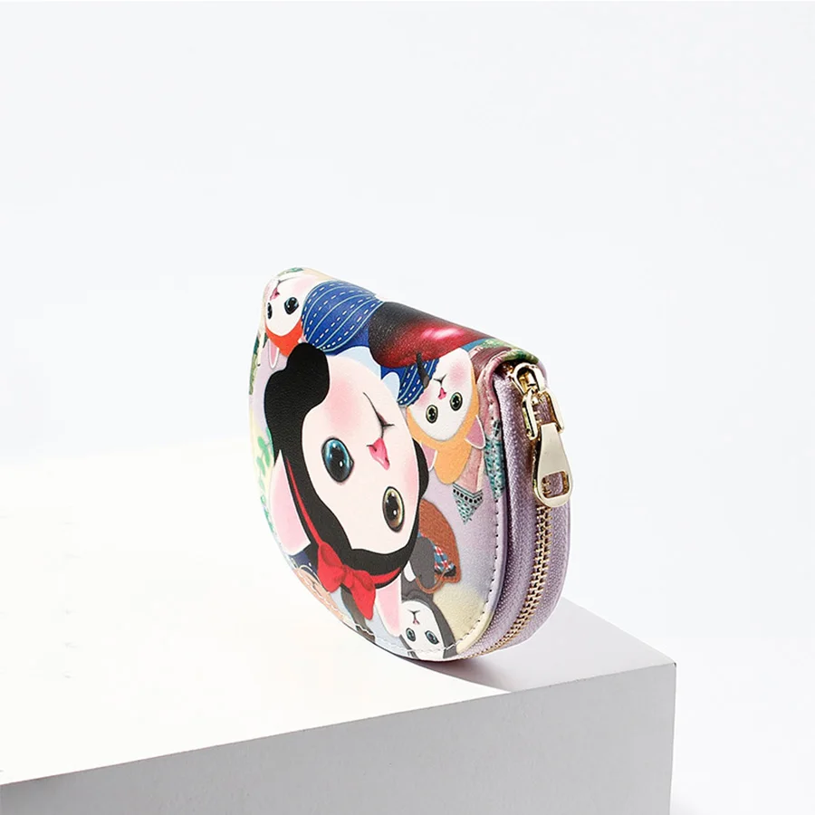 

Cartoon Fashion Pattern Coin Wallet Harajuku Pu Leather Zipper Ladies Wallet Female Hand-printed Cute Cat Pattern Coin Bag Purse