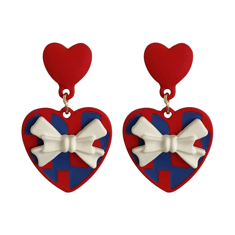 Рождественские серьги-кольца с красным сердцем для девочек подарки женская