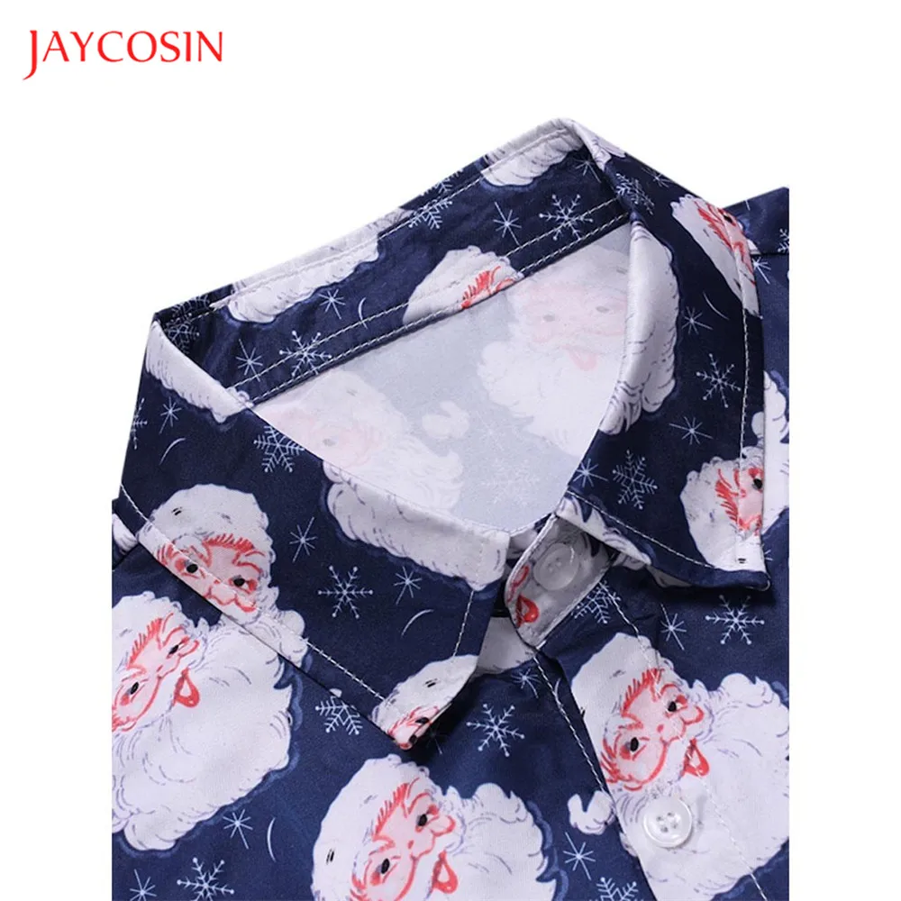 Joycosin Рождественская зимняя мужская рубашка модная мужская одежда Санта Клаус Снежинка принт длинный рукав Облегающая рубашка мужские топы