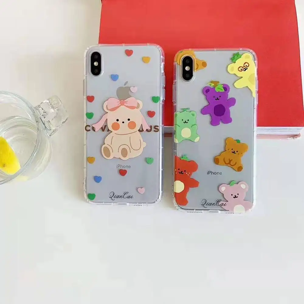 

Double-layer explosion-proof transparent cover for iphone x xr xs max cute love fruit bear soft shell for iphone 6 6s 8 7 plus x