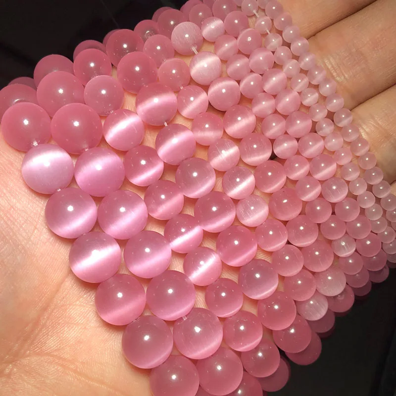 JHNBY Mixed Colors Cat's Eye opal Natural Stone 4/6/8/10/12MM Spacer glass Loose beads for Jewelry making DIY bracelets Findings