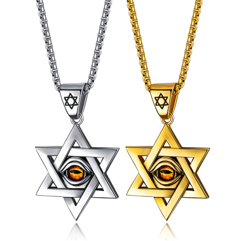 

VJ Fashion New Hexagram Six-pointed Star Pendant Jewerly Silver Gold Devil Eye Necklace For Men