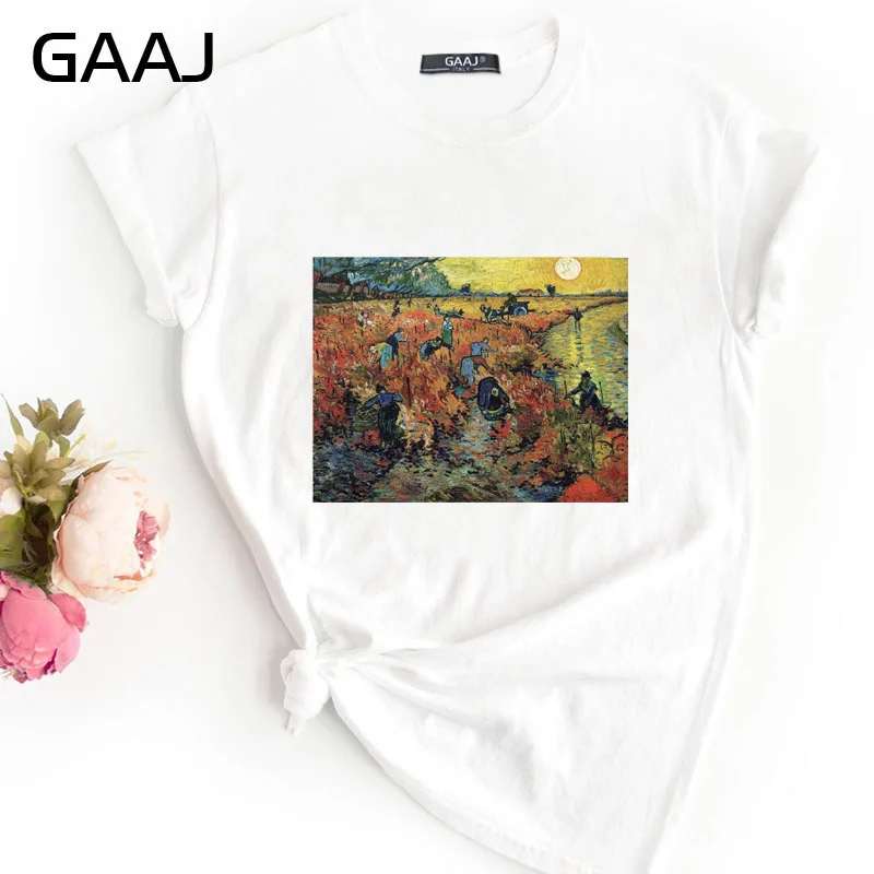 6 GAAJ "Vincent Van Gogh The Starry Night" Футболка женская футболка с круглым вырезом модная свободная футболка с принтом QGEZN - Цвет: 6